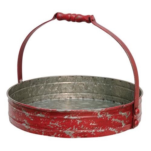 NEW Farmhouse Chippy AGED RED TRAY Metal Handle Country Kitchen Tabletop 10" W - Picture 1 of 2
