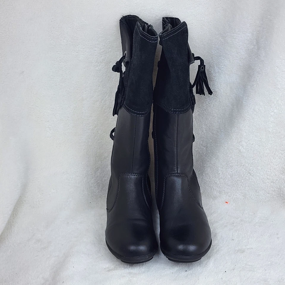 Geox Youth Black Suede Leather Zip Straps Mid Calf Comfort Winter Boots Size 3 - Image 2 of 4