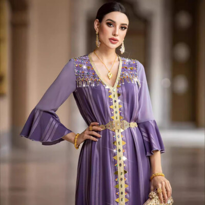 Ethnic Embroidery Kaftan Women Muslim Long Sleeve Caftan Dubai