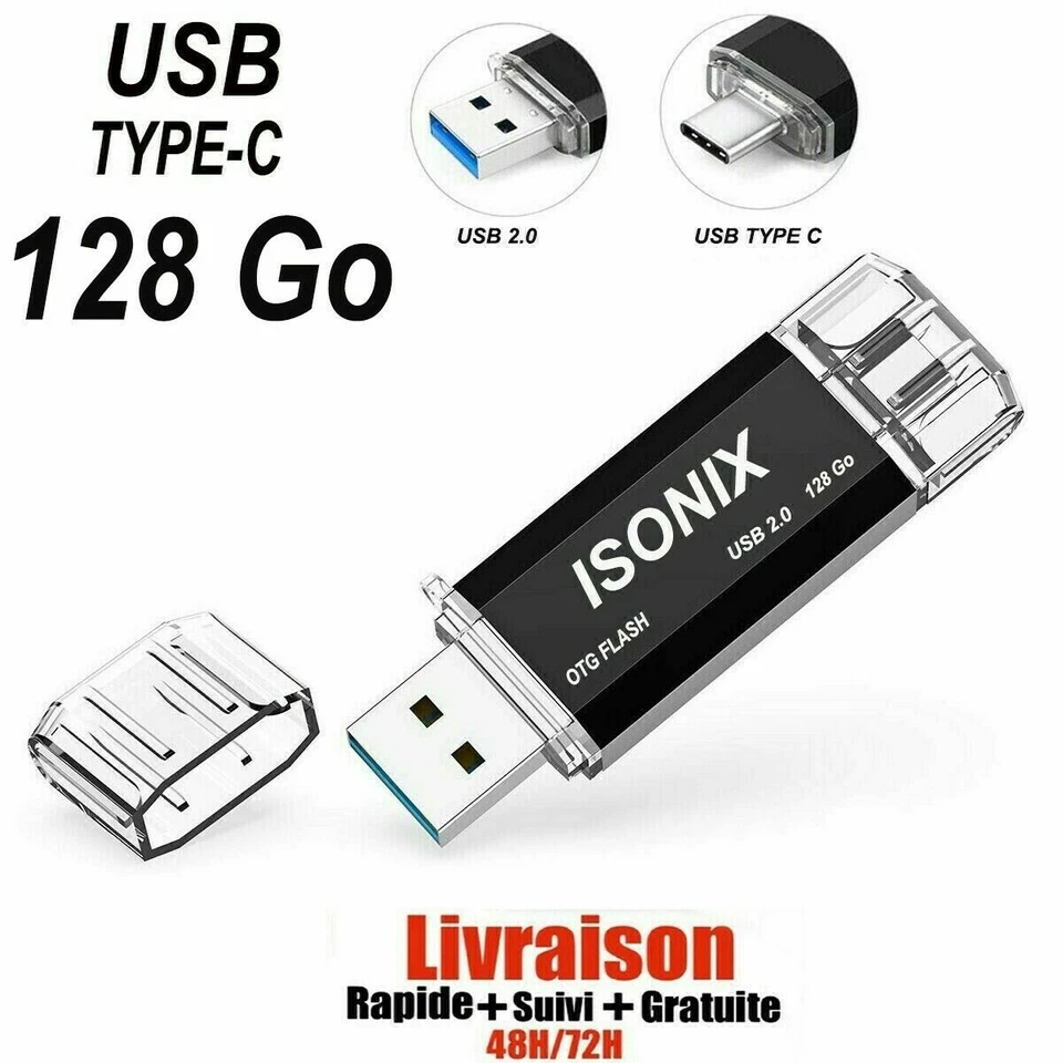 ISONIX Clé USB 128 / 64 / 32 Go Gb Type C OTG USB Flash Drive pour appareils Android/PC