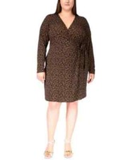 Michael Kors Women's Plus Size Leopard Wrap Dress Color Suntan Size 0X