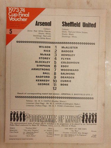 1973/74 Arsenal v Sheffield United 11th September, Cup Final Voucher intact - Picture 2 of 2
