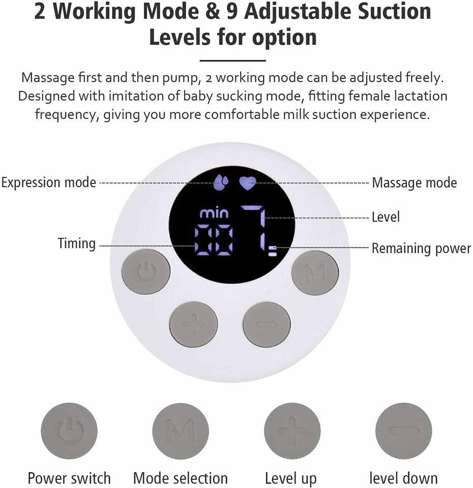 Extractor de leche portátil eléctrico doble 2 modos 9 niveles carga USB lactancia materna Foto 2 de 4
