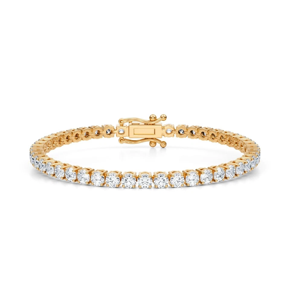 Brazalete de tenis de 7" de diamantes cultivados en laboratorio redondo TW de oro amarillo de 14 k D VS