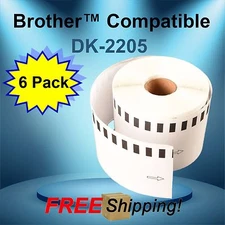 6 Rolls Labels123 Brand-Compatible DK-2205 Brother Continuous Shipping Labels