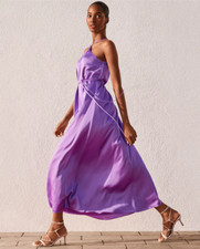 NEW ANN TAYLOR $179 VIOLET CRISS CROSS HALTER MAXI DRESS SZ M MEDIUM