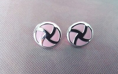 ANSON men's cufflinks, silver metal, pink enamel, round, pat pending, 1 in D