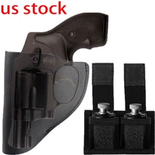Tactical Leather IWB Gun Holster with Double Speed Loader Belt Pouch Case Holder