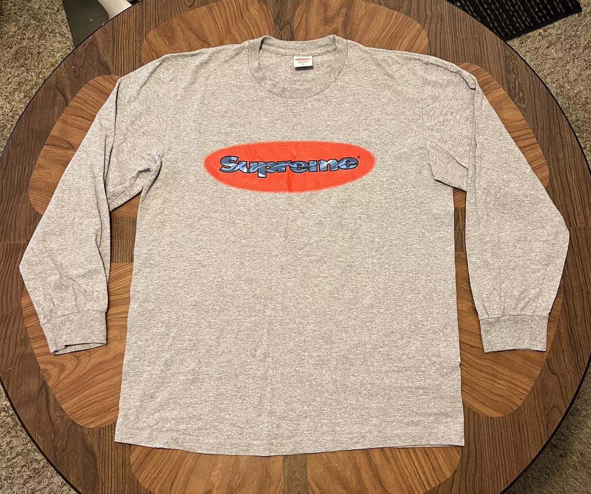 Supreme Long Sleeve Gray Shirt Blue Red Oval Logo Mens M