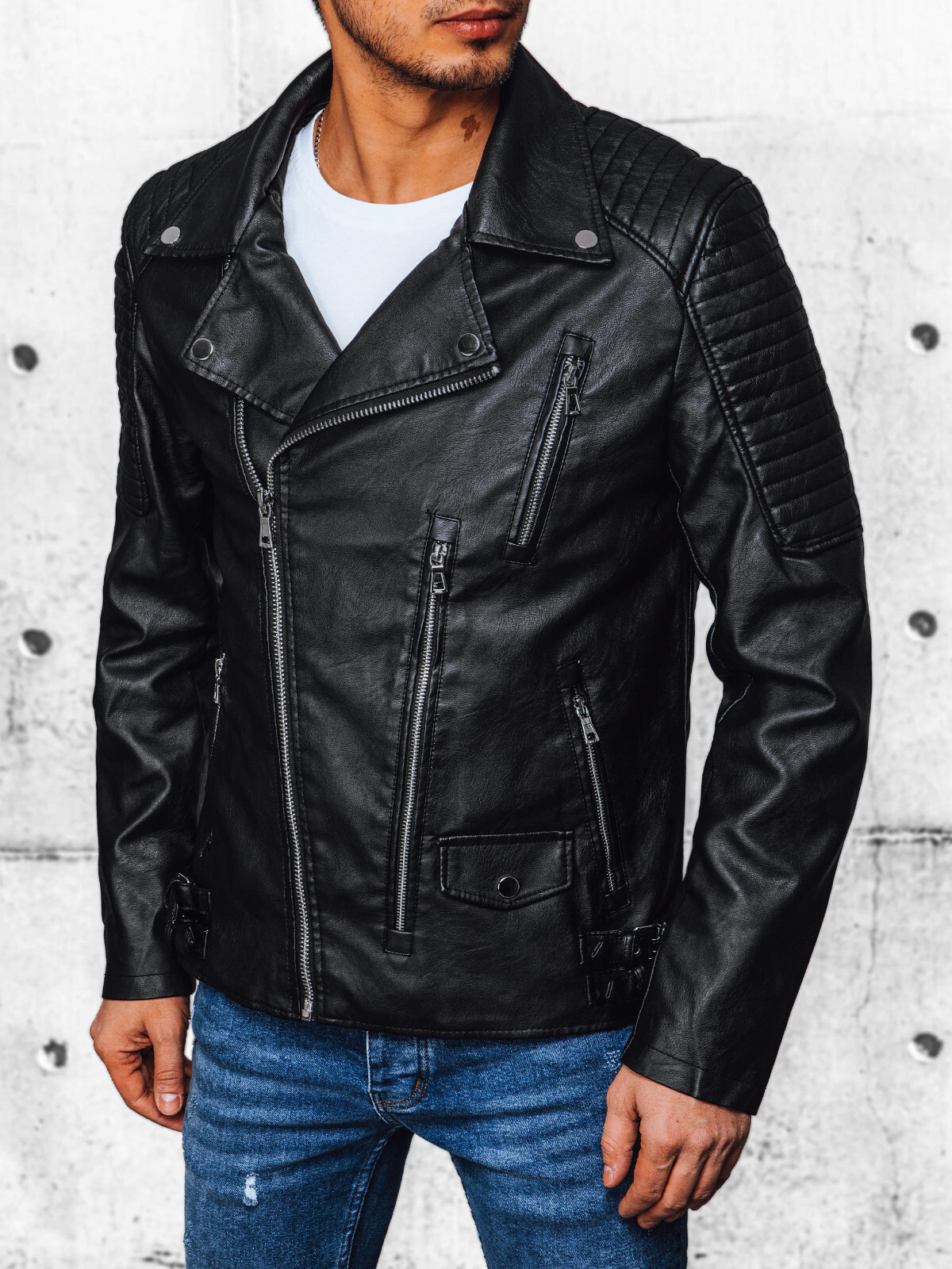 BOLF Herren Kunstlederjacke Im Biker-Stil – Winterjacke Mit Stehkragen, Kapuze Und Bündchen – Vielseitige Übergangsjacke Für Den Coolen Look