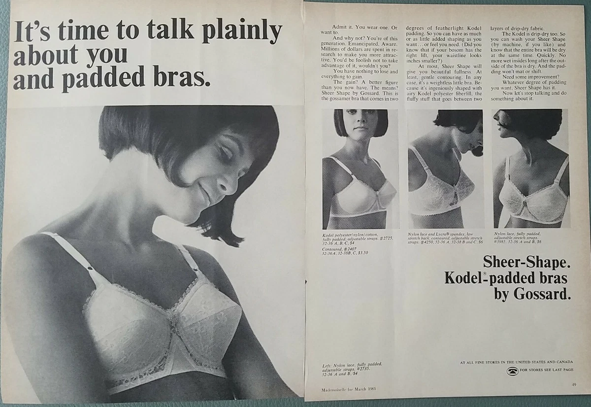 1965 women's Kodel padded bra by Gossard two-page vintage fashion