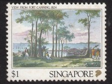 SINGAPORE 1990 LITHOGRAPHS OF 19TH CENTURY SINGAPORE $1 VIEW FROM THE FRENCH MNH