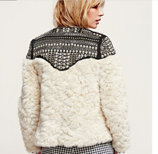 Faux Fur Coat hand-made beading rivet long sleeve boho overcoat female fur coat