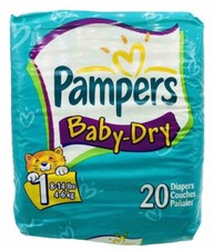 NOS Vintage Pampers Baby Dry Diapers Size 1 Pack of 20 Sealed 2003
