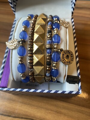 Bella Perlina mehrlagige blaue und goldene Armbänder UVP 85 $. love life charm.