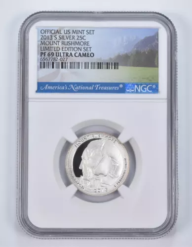 2013-S Silver PF69 ANT Mount Rushmore Quarter Limited Edition NGC