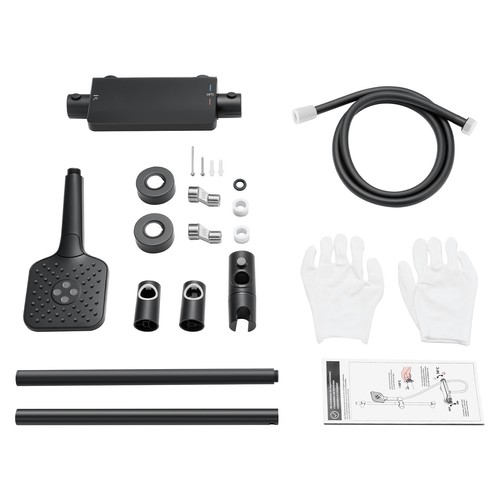 Set doccia 3 getti nero rubinetto termostatico ripiano asta doccia ripiano - Foto 13 di 13