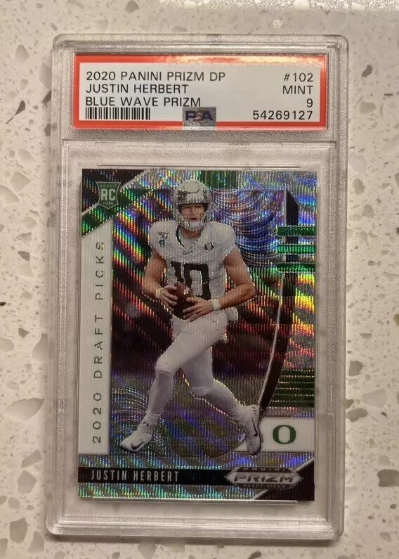 Justin Herbert 2020 Panini Prizm DP Blue Wave /299 PSA 9 Draft Picks rookie rc