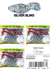 (3) Bags Strike King Rage Tail Rage Shad Silver Bling RGSHD-4 Brand New