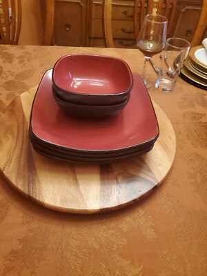 Corelle Heartstone Stoneware Square Red Dinner Plates Set Of  Bowls