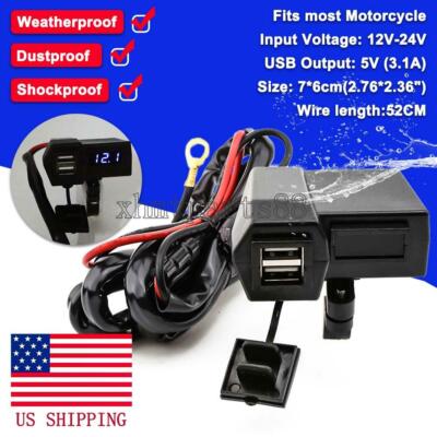 Waterproof USB Charger Voltmeter for Yamaha V-Star XVS 650 950 1100 1300 Classic
