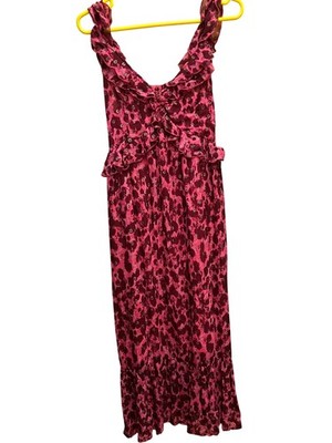 Next Floral Maxi Dress Pink Sleeveless Ruffle Detail - Size 12 New With Tags