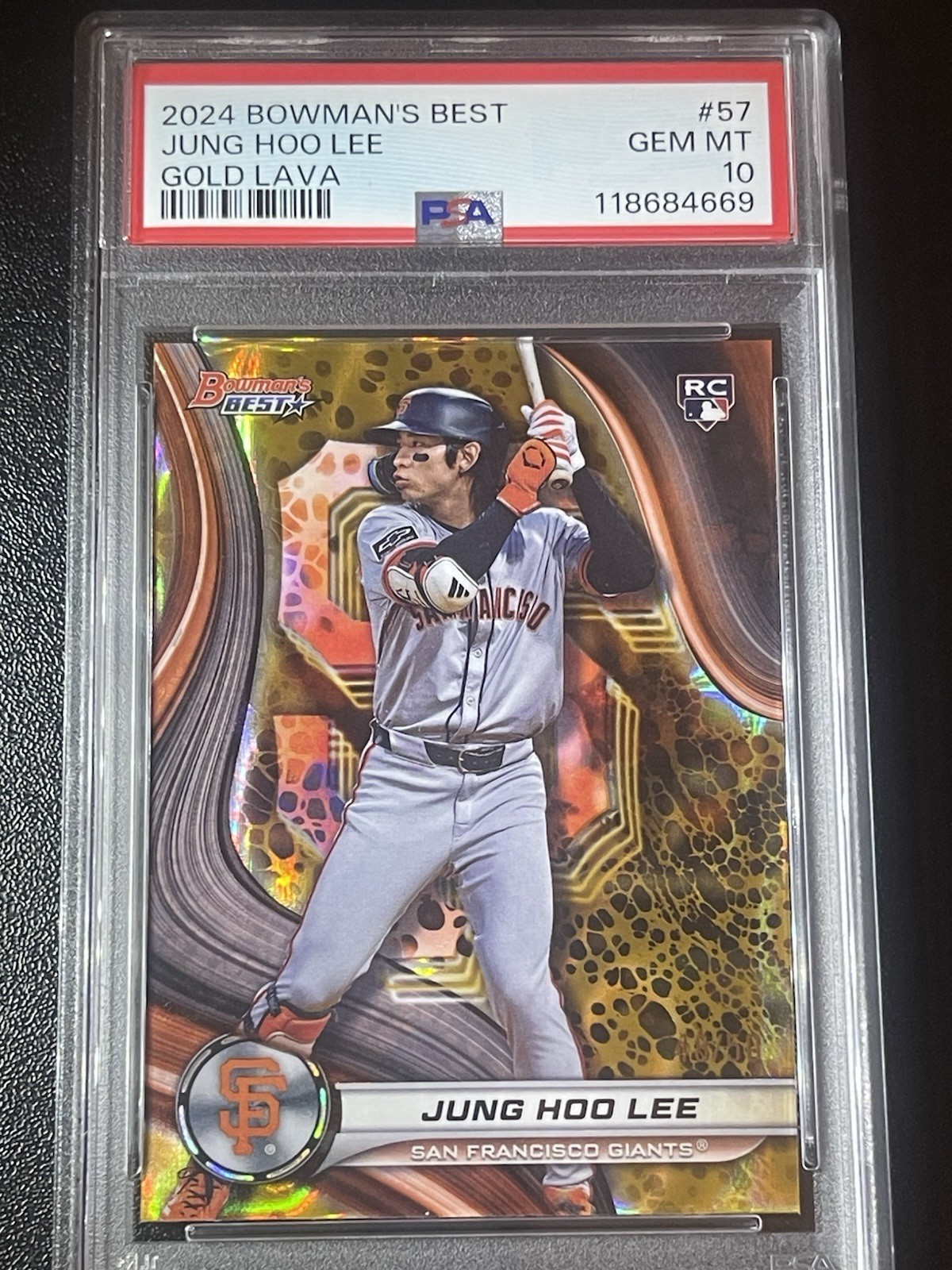 Jung Hoo Lee RC 2024 Bowman's Best Gold Refractor /50 #57 Rookie PSA 10 GEM MT