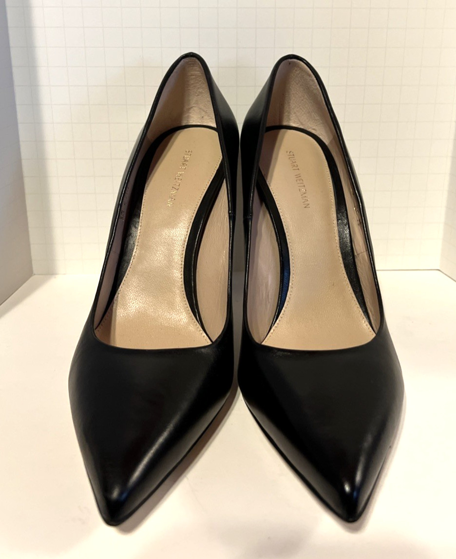 Stuart Weitzman Leather Point Toe Pumps Stlietto Heels Black Size 8.5M
