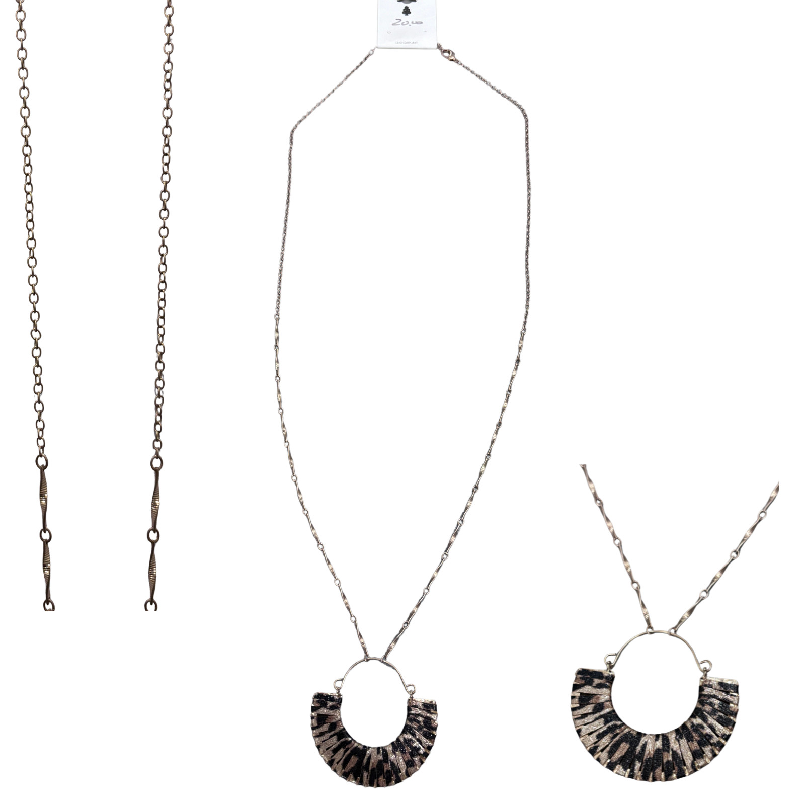 Gold Tone Chain Animal Print Pendant Necklace Statement Boho Fashion Jewelry
