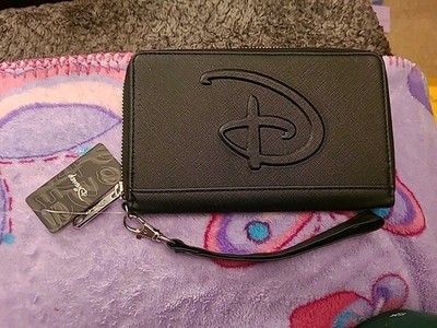  Disney Wallet, Zip Around, Disney Signature D Logo Embossed, Black Buckledown