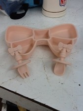 Baby Safe Silicone Dining Plate Suction Pink Bow Silicone Spoon and Fork