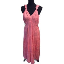 New NWT Pink Maxi Smocked V Neck Dress Free Size 