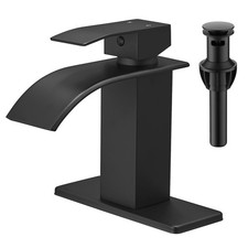 Waterfall Bathroom Faucet, Single Handle Matte Black Sink Faucet 1 Hole or 3 ...