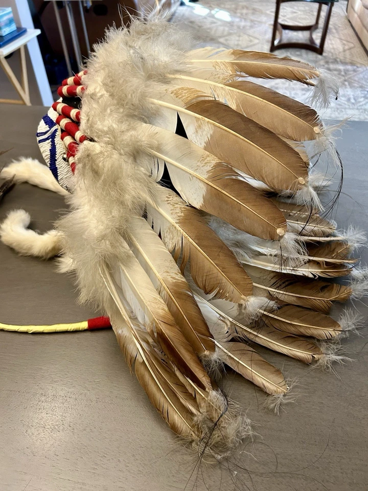 Tocado ceremonial con cuentas emplumadas guerrero indio guerra nativo americano sioux Foto 4 de 4