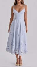 House Of CB Tatiana Bluebell Broderie Midi Dress Size M NWT