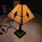 Vintage Small Tiffany Mission Style Stained Glass Table Lamp 15" Tall