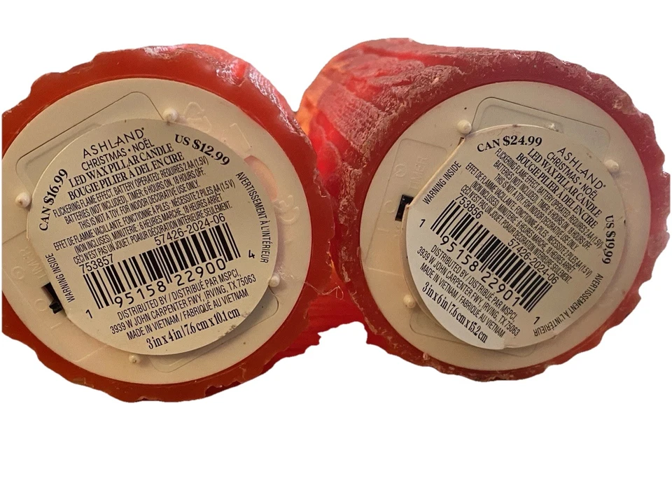 NUEVO Dos velas de pilar temporizador LED de cera tejida roja (1 - 3"x4" + 1 - 3"x6") de Ashland Foto 4 de 4
