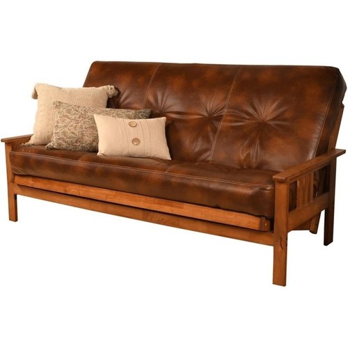 75" Traditional Polyester & Leather No-Flip Futon Mattress with Decorative Tu...