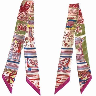 Hermes Rayures d'Ete Silk Scarf Rose Blue 2023 Model Used
