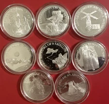 The Franklin Mint Sterling Silver Space Themed Lot of 8 Sterling Rounds .925