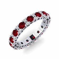 Ruby Brilliant-Cut Round 3.00mm Eternity Band Ring With Rhodium Plated