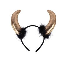 Motique Accessories Gold Horn Headband Black Fur Devil Horns Headband Men Wom...