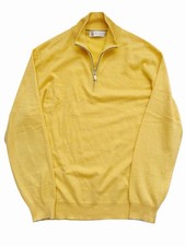 Brunello Cucinelli Men's Yellow Cashmere Quarter Zip 1/4 Sweater Size 56