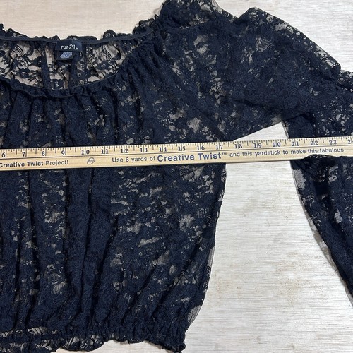 Vtg Sheer Top Black Lace Witchy Fairy Goth Whimsigoth M Y2K Bell Sleeves - Picture 3 of 10