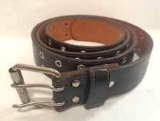 Leather Belt XXXL Black Double Grommet Belt Roller Buckle 1.5"