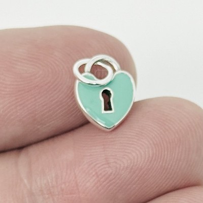 Tiffany & Co Blue Enamel Keyhole Lock Heart Tag Padlock Pendant or