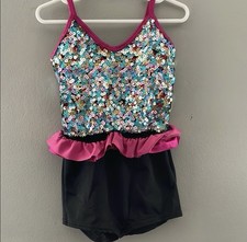 Girls Multi-Color Sequin Biketard Dancewear Outfit CSM Polyester Spandex