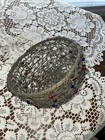 VINTAGE HANDMADE WOVEN METAL ROUND COLORFUL BEADS FRUIT/BREAD BASKET — photo 5