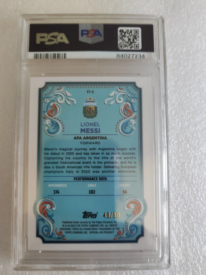 2023 Topps Argentina Fileteado Lionel Messi Pink /50 PSA 9 #FT4 - Image 2 of 2
