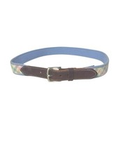 Vineyard Vines Belt Boys Size 30 Classic Easter Pink/Blue Canvas Brown Leather